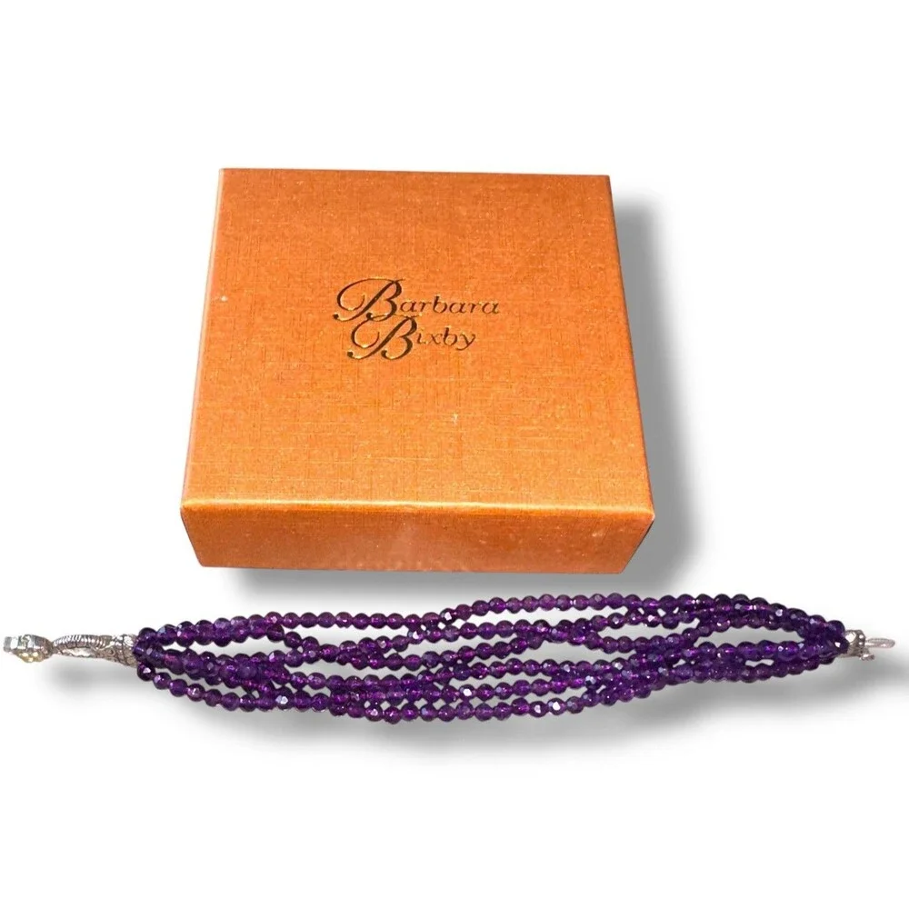BRACELET BARBARA BIXBY AMETHYST GEMSTONE  FLOWER Multi-Strand SS 18K Box & Pouch